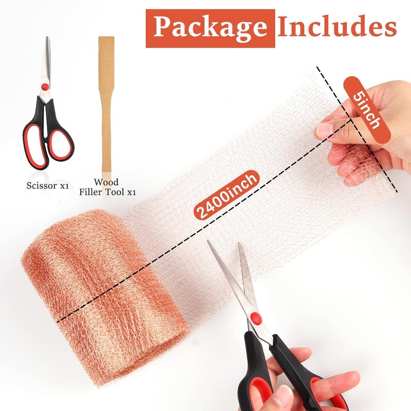 Xylanor Copper Mesh Rodent Control, 5 in x 200 ft Proof Wire Screen Roll for Mice Rat Rodent, Bat & Snail, DIY Blocker Weep Hole Filler & Wool Mouse Trap - Image 4